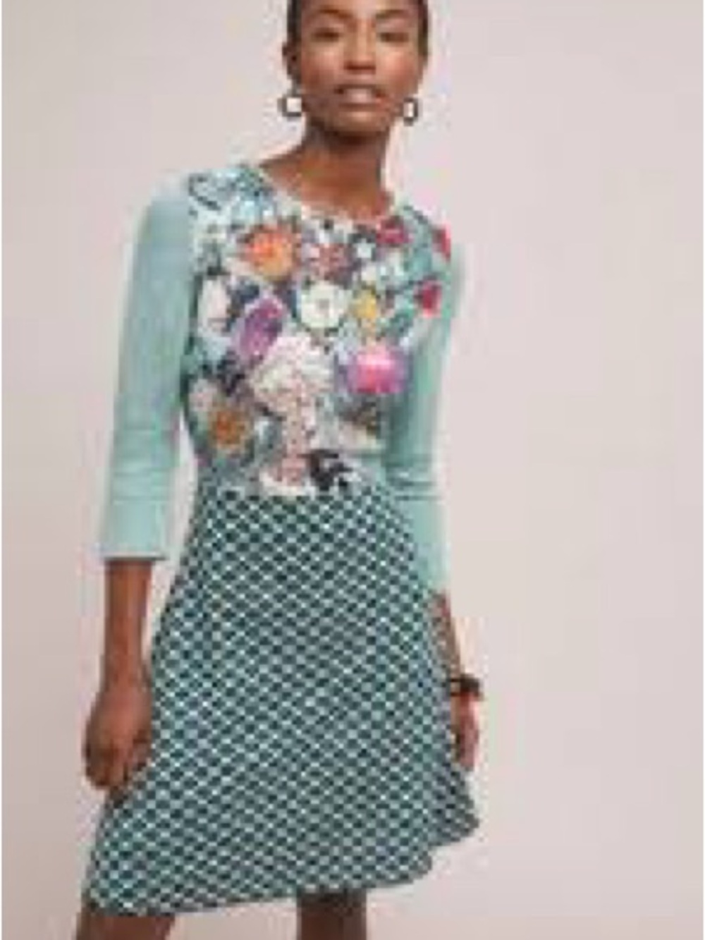 Aldo Martins Anthropologie Knit Dress Floral Patchwork Barcelona Size M (Runs Sm